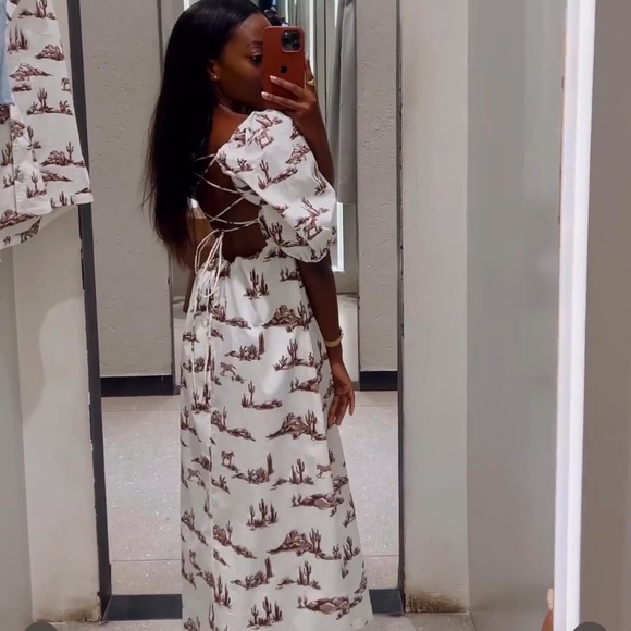 MANGO cactus print puff sleeve long dress blogger fave zara competitor - Picture 4 of 10